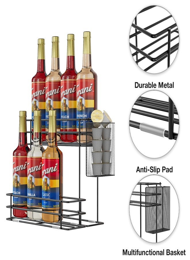 OVICAR Coffee Syrup Organizer Rack - 8 Bottle Holder Stand for Coffee Bar & Station Accessories with Straw & Pod Basket, 2 Tiers Black - Image 4